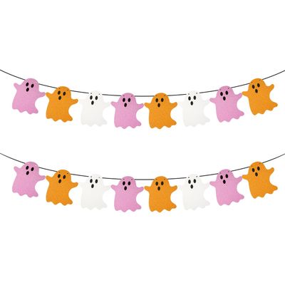 2pcs Halloween Hanging Ghost Banners, Glitter Ghost Cardstock Halloween Party Decorations for Indoor Outdoor Haunted Houses Wall Fireplace Doorways Decor