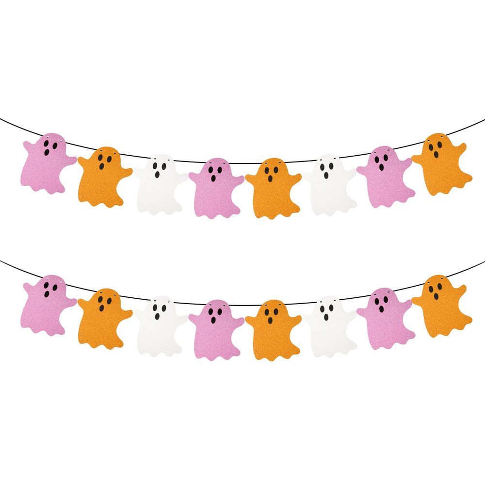 2pcs Halloween Hanging Ghost Banners, Glitter Ghost Cardstock Halloween Party Decorations for Indoor Outdoor Haunted Houses Wall Fireplace Doorways Decor