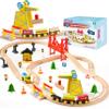 60PCS Wooden Train Set - Toy Magnetic Trains with Wooden Track Set for Kids Ages 3-8, Construction Crane Railway Set, Perfect Easter Birthday Gift for Grandkids Toddlers Boys Girls view 1