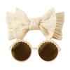 Yheahin Baby Girls Nylon Bows Headband and Sunglasses Set Cute Hair Bow Headwrap Kid Daisy Flower Sunglasses Party Shower Hair Accessories for Newborn Toddler Infant (Creamy, Standard) view 1