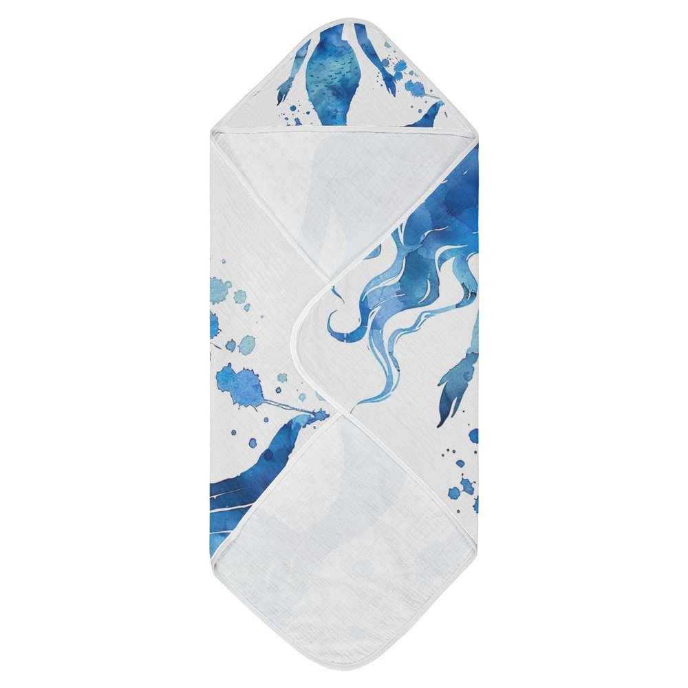 WELLDAY Watercolor Blue Mermaid Baby Towel Ultra Soft Hooded Towels for Babies - Ultra Absorbent Cotton Bath Towels 35x35 Inch