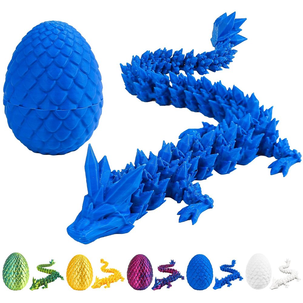 3D Printed Dragon Egg with Dragon Inside,12 Inch 3D Printed Dragon Egg Fidget ToyHome Office Decor Executive Desk Toys for Autism/ADHD (Blue)