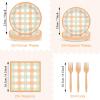 100PCS Fall Thanksgiving Tableware Set Party Decorations Thanksgiving Plaid Plates Napkins Forks Dinnerware Set for 25 Guests Disposable Fall Dinner Plates Party Supplies Happy Harvest Dessert Plates view 2