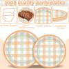 100PCS Fall Thanksgiving Tableware Set Party Decorations Thanksgiving Plaid Plates Napkins Forks Dinnerware Set for 25 Guests Disposable Fall Dinner Plates Party Supplies Happy Harvest Dessert Plates view 3