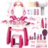 Toddler Makeup Table Toy with Mirror and Chair, Kids Pretend Play Vanity Set with Lights and Sounds Hairdryer, Make Up Accessories for 3-6 Years Old Girls view 1