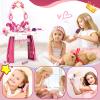 Toddler Makeup Table Toy with Mirror and Chair, Kids Pretend Play Vanity Set with Lights and Sounds Hairdryer, Make Up Accessories for 3-6 Years Old Girls view 3