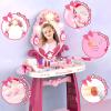 Toddler Makeup Table Toy with Mirror and Chair, Kids Pretend Play Vanity Set with Lights and Sounds Hairdryer, Make Up Accessories for 3-6 Years Old Girls view 4