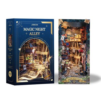 Book Nook with LED Light - 3D Puzzles for Adults, DIY Miniature House Kit, Exquisite Bookshelf Decor, Book Shelf Decor, Perfect, Dollhouse Magic Book Nooks-Magic Night Alley