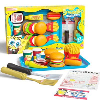 SpongeBob SquarePants Krabby Patty Toy Combo Meal Playset, Pretend Krusty Krab Burgers, and Fries Interactive Plastic Fast Food Set for Kids Toddlers
