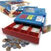 Dr. STEM Toys Solar Powered Calculator Pretend Cash Register with Play Money  67-Piece Set for Learning Math Skills, STEM Cash Register for Kids (Blue)