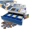 Dr. STEM Toys Solar Powered Calculator Pretend Cash Register with Play Money  67-Piece Set for Learning Math Skills, STEM Cash Register for Kids (Gray)