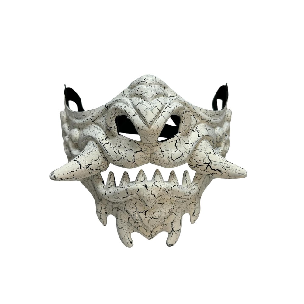 Beyond Collectibles Japanese Monster Hannya Mask Guardian Lion Demon Foo Dog Oni Samurai Half Face Shield One size fit most (White w/Crack)