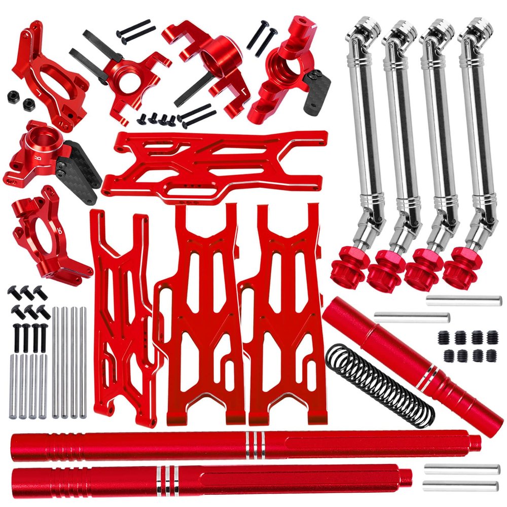 hopsupRC RC Suspension Arms Set&Steering Block Knuckles&Drive Shaft Axles Upgrades Part for 1/10 Kraton 4S V2 BLX,Outcast 4S V2 BLX,CVD Driveshafts Suspension Arms Hubs Caster Blocks.Red(Only Fit V2)
