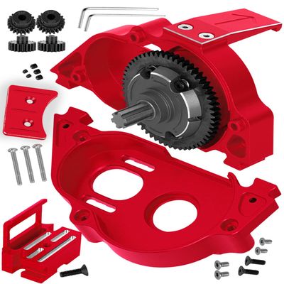 hopsupRC RC Aluminum Motor Mount Gear Cover- 57T Spur Gear Slipper Clutch Differential Upgrades Part for 1/10 Kraton/Outcast 4S V2,Senton/Vorteks 223S V4,Typhon 223S V4,Diff Gear Gearbox.Red&Black