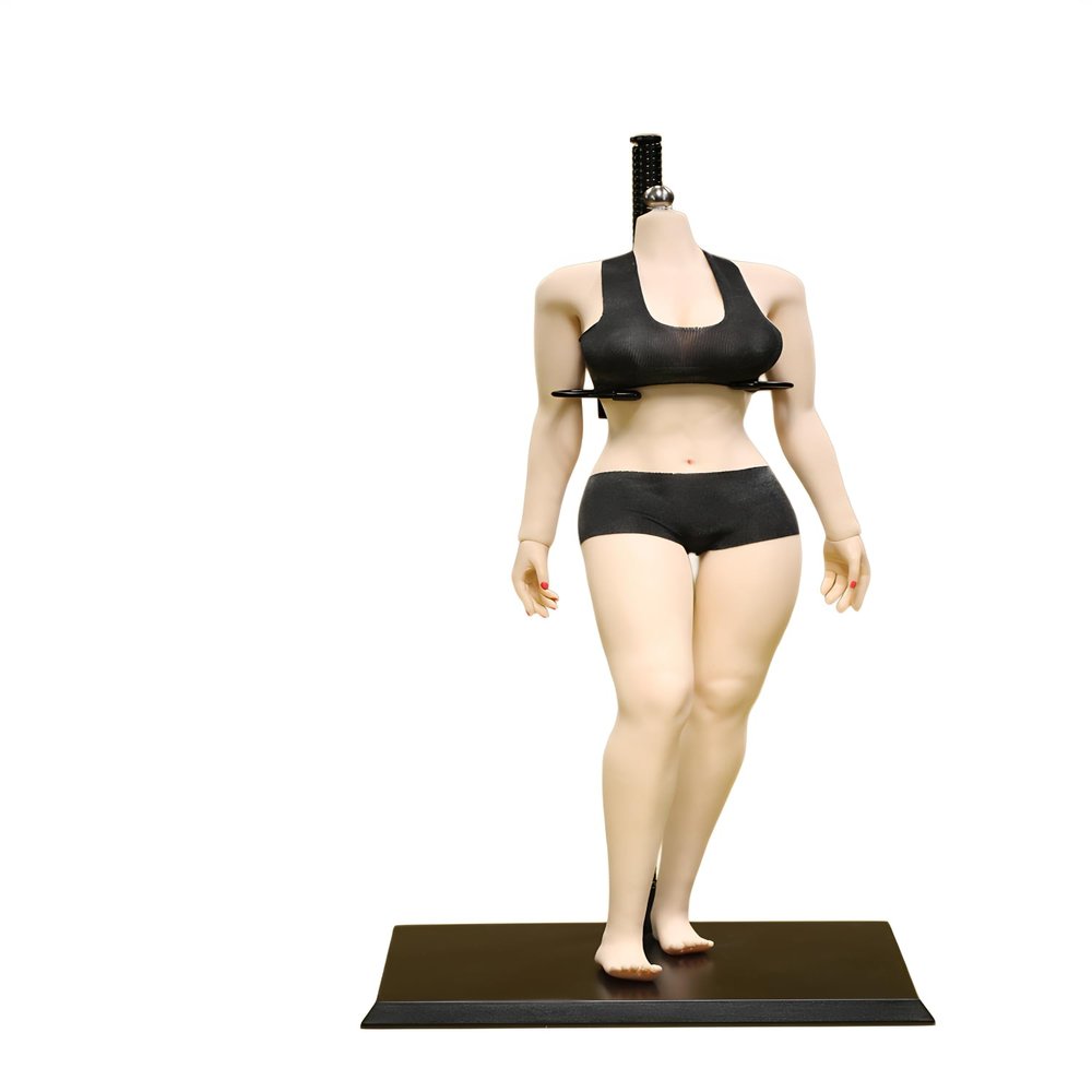 1/6 Scale Female Body, 12inch Super Flexible European Body Type Action Figure JIAOUDOLL Seamless Large Bust Figure Body Doll No Head (Brown Skin, JOQ-09F-Undetachable Feet)