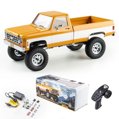 FCX18 FMS 1/18 Chevrolet K10 RC Truck, Officially Licensed 4WD RC Crawler 2 Speeds Switch with LED Lights, Off-Road RC Model for Adults (Yellow)