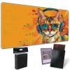 TCG Playmat Board Game Mat Plus 50 Pcs Card Sleeves, 24 x 14 inches Durable Stitched Table Mats Games Mousepad with Zones for MTG RPG CCG Trading Card Game Play Mat, Color Music Cat view 1