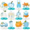 12 PCS Little Pumpkin Baby Shower Decorations 3D Honeycomb Centerpiece Fall Party Table Decor for Boys Blue White Table Toppers Honeycomb Gift for Birthday Party Supplies view 1