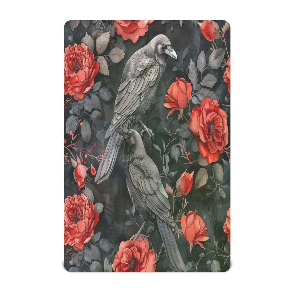 SDMKA Raven Birds in Roses Crib Sheets for Boys Girls - Portable Microfiber Fitted Crib Sheet for Standard Crib and Toddler Mattress, Soft & Breathable, 28x52 Inch