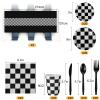 Oudain 162 Pcs Racing Car Birthday Party Supplies Racing Car Tableware Sets for 20 Guests Checkered Race Themed Rectangular Tablecloth Plates Cups Folks for Christmas Birthday Party Decor(Black) view 2