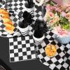 Oudain 162 Pcs Racing Car Birthday Party Supplies Racing Car Tableware Sets for 20 Guests Checkered Race Themed Rectangular Tablecloth Plates Cups Folks for Christmas Birthday Party Decor(Black) view 3