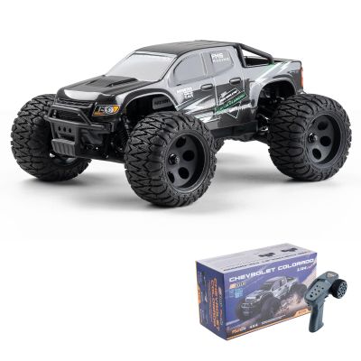 FMS FMT24 1/24 Chevrolet Colorado Brushed RC Truck RTR, Basher RC Cars, 4X4 Off-Road Hobby Grade Waterproof 2-Speed Switch RC Crawler with 370 Motor for Adults (Black)