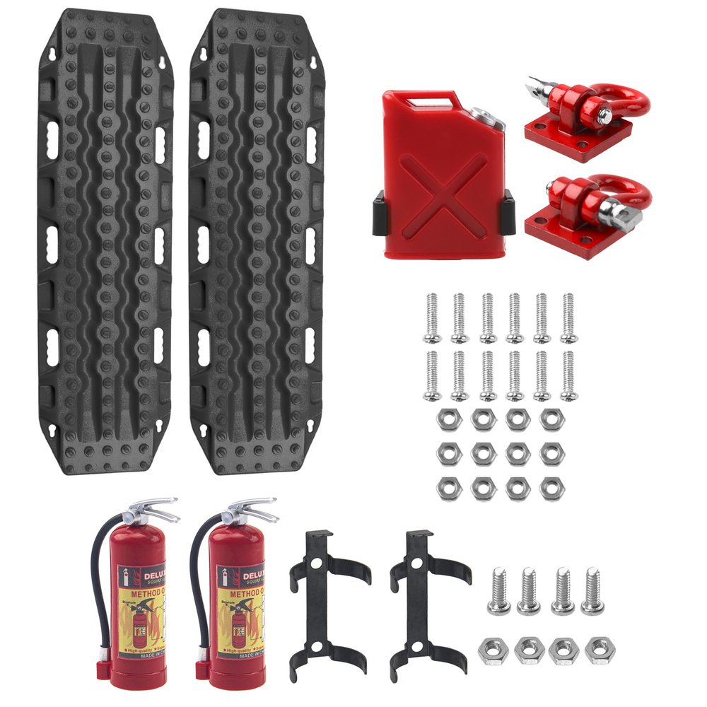 1/10 RC Decoration Accessories Trailer Tow Hook Buckle & Plastic Mini Fuel Tank & RC Scale Fire Extinguisher & Sand Ladder Recovery Ramps Board Decoration Accessories