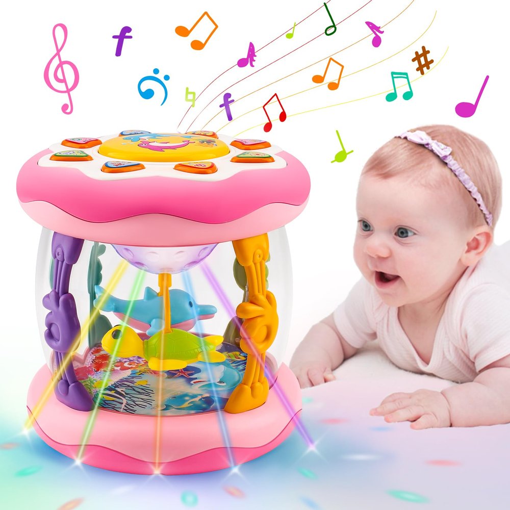 Baby Girl Toys 0-6 Months Ocean Projector Rotating Musical Light Up Tummy Time Toy Infant Aquarium 0-3 4 5 6 7 8 9 Months Crawling Toys Babies 6-12 Month Girls 1 2 Year Old Birthday Newborn Gifts