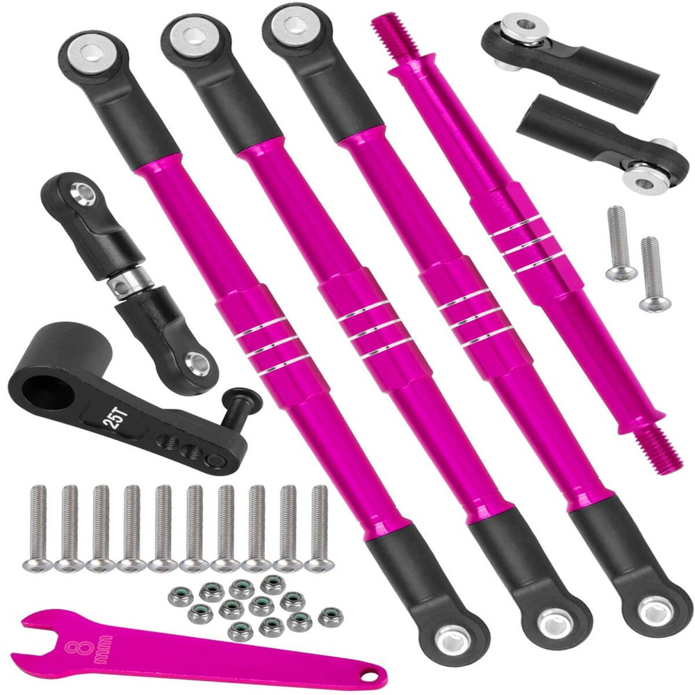RCMYou RC 7075 Aluminum Turnbuckles Camber Links Upgrades Part for 1/8 Kraton Notorious Outcast 6s BLX 1/7 Fireteam 6s BLX,Turnbuckles Camber Links w/25T Servo Arm,Pink