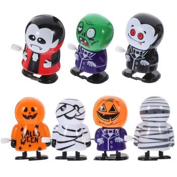 JOINPAYA 7 Pcs Halloween Wind Up Supplies: Jumping Walking Pumpkin Pirate Plastic Trick Props Bouncy Simulation Scary Doll for Goody Bag Filler