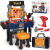 Kids Tool Bench with Electric Drill and Chair, Christmas Birthday Gift for Boys Girls Age 3,4,5+ Fun Play Kids Workbench, Transformable Toddler Tool Box Set, Construction Tool Toys for Toddler 3-5 view 1