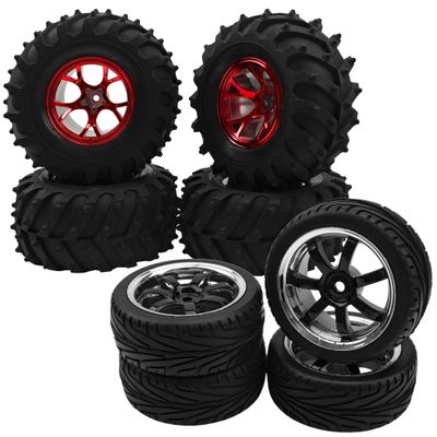 2.59in Rubber Tires & 12mm Hex Plastic Wheel Rims Set & 4.72''OD Rubber Tires & Wheel Rim 12mm Hex Hub