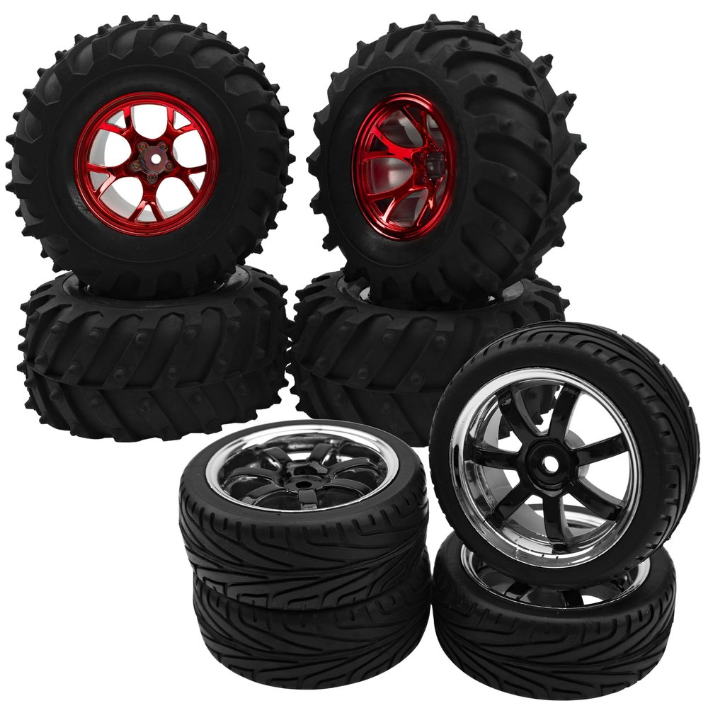 2.59in Rubber Tires & 12mm Hex Plastic Wheel Rims Set & 4.72''OD Rubber Tires & Wheel Rim 12mm Hex Hub