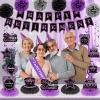 20pcs Retirement Party Decorations for Women Purple Happy Retirement Banner Table Honeycomb Centerpiece Hanging Swirls Pompoms Retired Sash Going Away Farewell Retired Party Supplies view 2