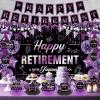 20pcs Retirement Party Decorations for Women Purple Happy Retirement Banner Table Honeycomb Centerpiece Hanging Swirls Pompoms Retired Sash Going Away Farewell Retired Party Supplies view 3