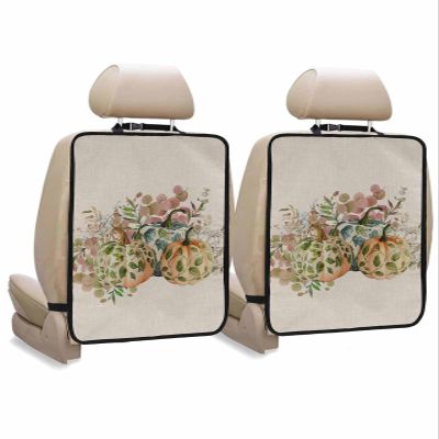 Car Seat Protector, 2 Pack Kick Mats Back Seat Protector Fall Thanksgiving Pumpkin Watercolor Floral Eucalyptus leaves Waterproof Backseat Cover for Kids Universal Fit Automotive Interior Protectors