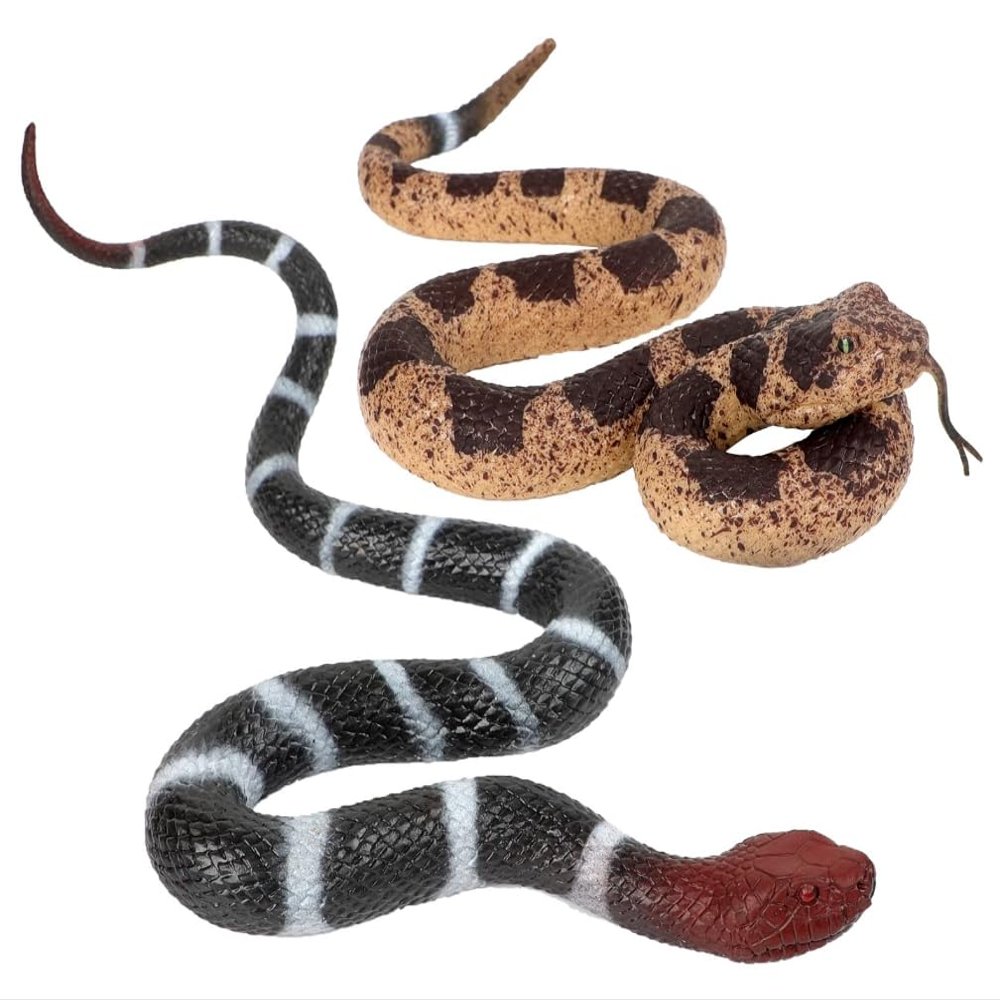 2 Pcs Fake Rattlesnake Snake Plastic Decoration Halloween Party Realistic Wildlife Garden Decor April Fools Day Scary Photo Prank Props Simulation Cobra Python Action Model Educational Figurine