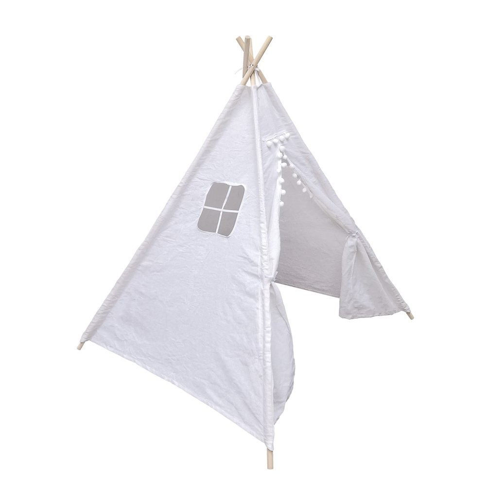 FixtureDisplays 6 Pieces Teepee Tent for Kids Indoor Tents, Inner Pocket, Unique Reinforcement Part - Foldable Play Tent Canvas Tipi Childrens Tents for Girls & Boys (White) 15566-6PK-SL