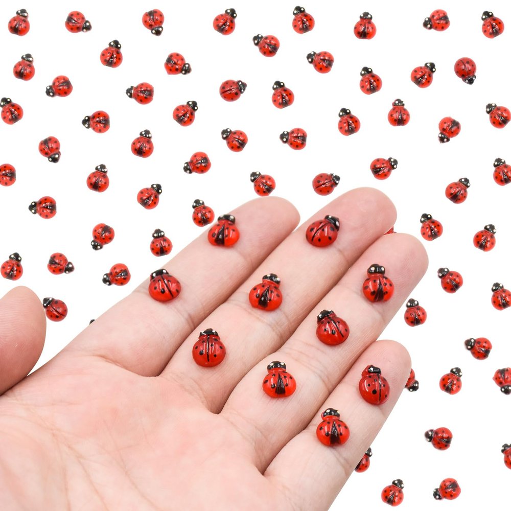 100PCS Mini Ladybug Decor for Dollhouse Resin Tiny Ladybugs for Crafts Micro Miniature Ladybug for Fairy Garden Dollhouse Micro Landscaping Decoration