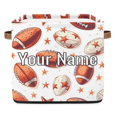 Voloreju Personalized Foldable Storage Basket for Kids Toy Storage Bins Custom Rugby Storage Box with Name for Organizing Bedroom Bathroom with Handles