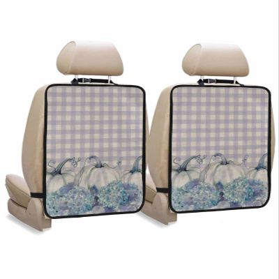 Car Seat Protector, 2 Pack Kick Mats Back Seat Protector Fall Thanksgiving Pumpkin Hydrangea Purple Plaid Linen Waterproof Backseat Cover for Kids Universal Fit Automotive Interior Protectors
