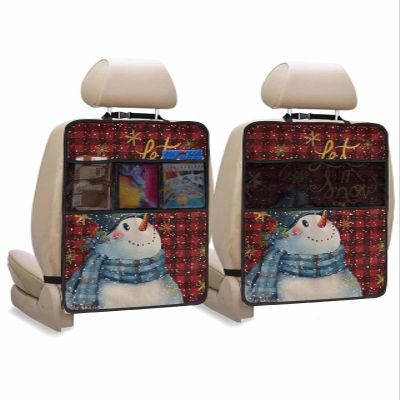 Car Seat Protector, 2 Pack Kick Mats with Organizer - 3 Pocket Storage, Let it Snow Christmas Snowman Snowflake Red Black Plaid Back Seat Cover for Kids Universal Fit Automotive Interior Protectors