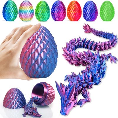 HEFANDAISHU 3D Printed Dragon with Dragon Egg,12inch Flexible Dragon Toy with Articulated Dragon Inside Fidget Toys for Autism/ADHD Easter Toys Gifts(PurpleBlue)