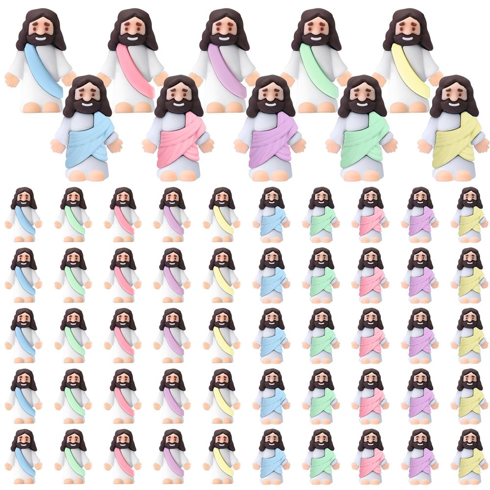 Bememo 50 Pcs Little Jesus Figures Jesus Toys Figurines to Hide and Seek Religious Party Favors for Church Sunday School Easter Egg Stuffers(Macaron Color)