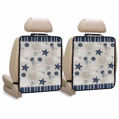 Car Seat Protector, 2 Pack Kick Mats Back Seat Protector Retro Navy Blue and Brown Starfish Seashell Jellyfish Coral Waterproof Backseat Cover for Kids Universal Fit Automotive Interior Protectors