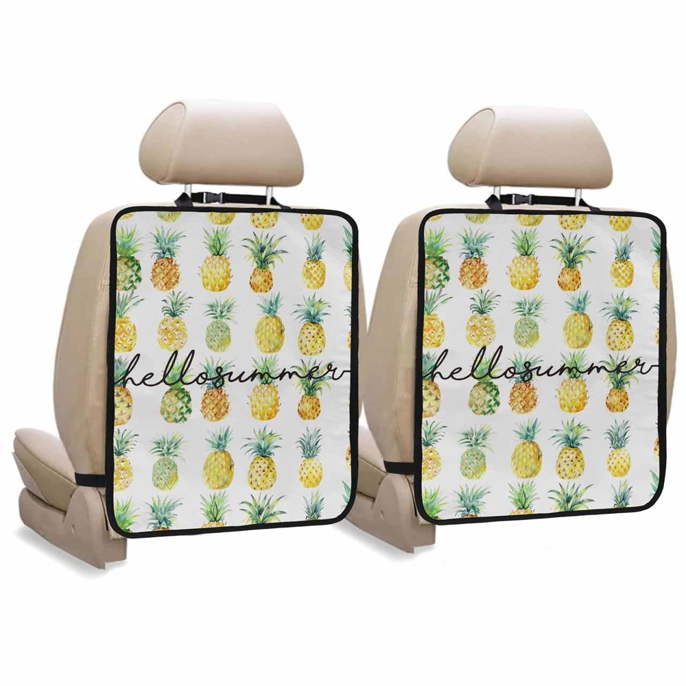 T&H XHome Car Seat Protector, 2 Pack Kick Mats Back Seat Protector Hello Summer Yellow Pineapple with Leaves Waterproof Backseat Cover for Kids Universal Fit Automotive Interior Protectors