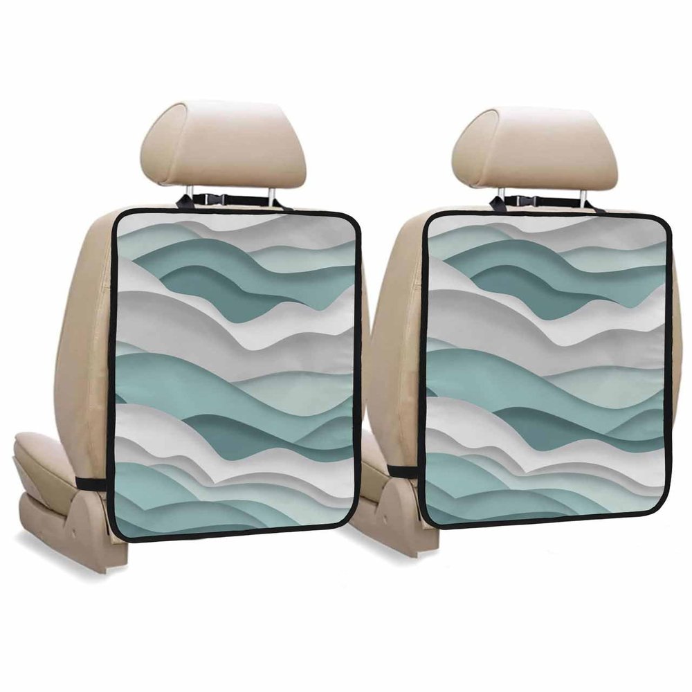 Car Seat Protector, 2 Pack Kick Mats Back Seat Protector Gradient Ocean Waves Teal Turquoise Gradient Waves Waterproof Backseat Cover for Kids Universal Fit Automotive Interior Protectors