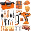 Kids Tool Set,MAGIC4U 50PCS Toddler Tool Set with Electronic Toy Drill,Tape Measure 12 Tool Equipements,Pretend Play Construction Coustume with Safety Vest Hat,Toy Tool Box for Kids Boy Girl Age 3-8 view 1