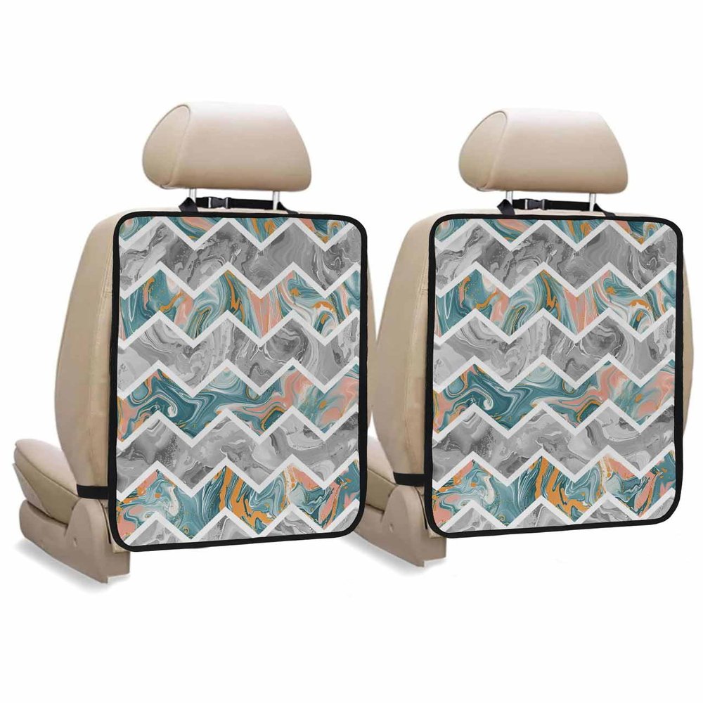 Car Seat Protector, 2 Pack Kick Mats Back Seat Protector Turquoise Grey Marble Abstract Geometric Contemporary Art Waterproof Backseat Cover for Kids Universal Fit Automotive Interior Protectors