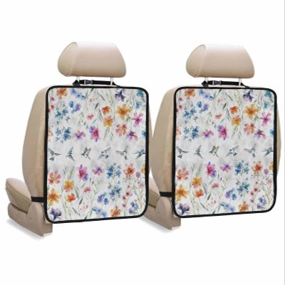 T&H XHome Car Seat Protector, 2 Pack Kick Mats Back Seat Protector Summer Rustic Watercolor Wild Flowers with Birds Waterproof Backseat Cover for Kids Universal Fit Automotive Interior Protectors